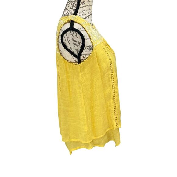 Vintage 90s Yellow Studio Tank Top Embroidered Layered Sleeveless Swing Blouse - Picture 10 of 10